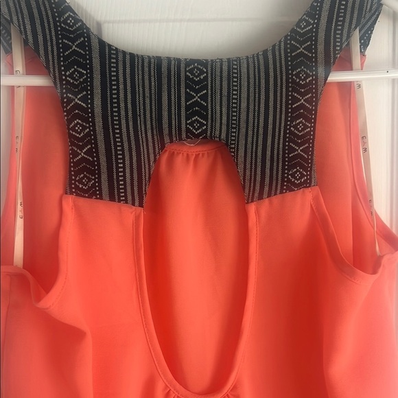 EM Coral Orange High-Low Tank Top | Striped Aztec Texture Straps | Size M - Picture 3 of 9